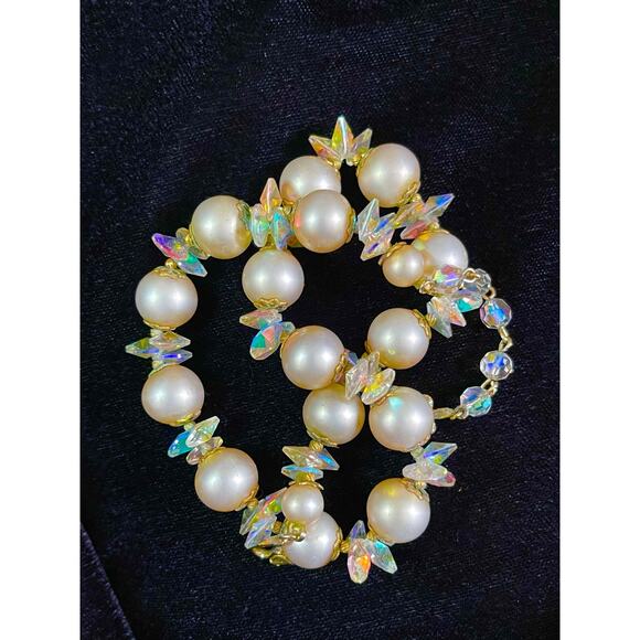 VENDOME Necklace AB Glass Bead Pearl Clear Gold Vtg Estate Jewelry Vintage N19 - Picture 2 of 9